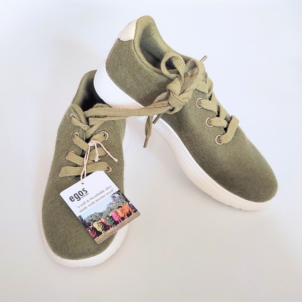 Egos Copenhagen Unisex Sneaker Made of Merino Wool Felt Olive Green Size 7 NWT